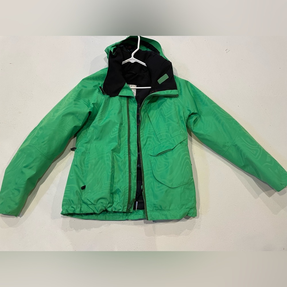 Neon green, AK burton ski coat, lots of pockets